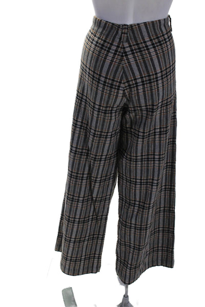 Elemente Clemente Womens Zipper Fly High Rise Plaid Pants Gray Brown Size 3