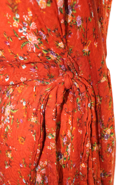 CHELSEA + VIOLET Womens Red Floral V-Neck 3/4 Sleeve Midi Wrap Dress Size S