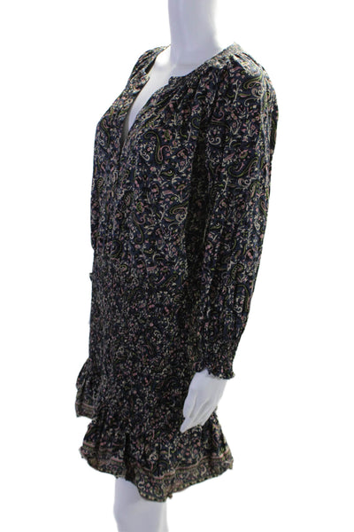 Veronica Beard Womens Cotton Navy Floral Smoked Long Sleeve Shift Dress Size 8