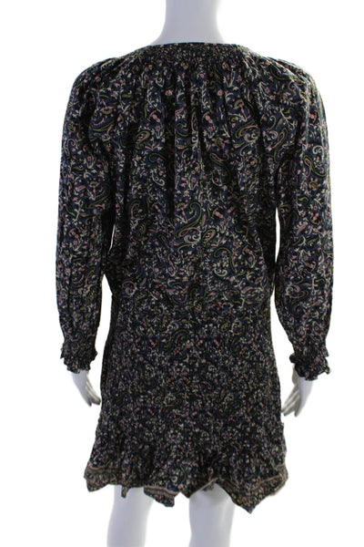 Veronica Beard Womens Cotton Navy Floral Smoked Long Sleeve Shift Dress Size 8