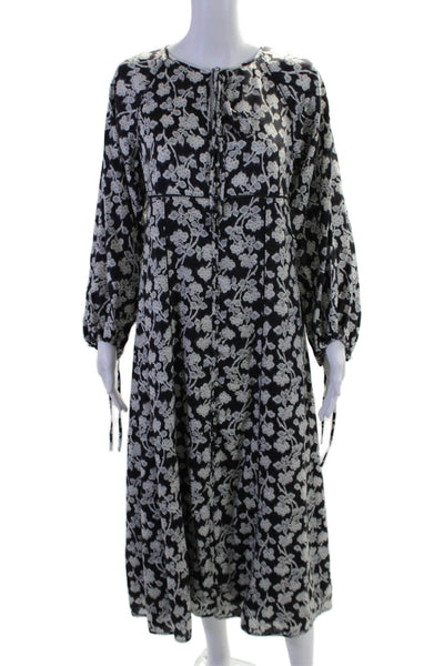 Rebecca Taylor Womens Black Floral V-neck Long Sleeve Shift Dress Size 4