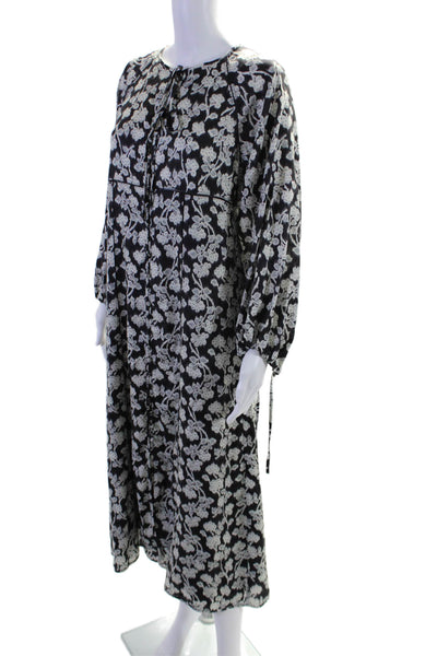 Rebecca Taylor Womens Black Floral V-neck Long Sleeve Shift Dress Size 4