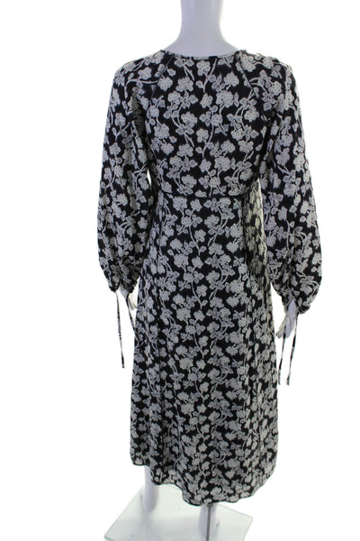 Rebecca Taylor Womens Black Floral V-neck Long Sleeve Shift Dress Size 4