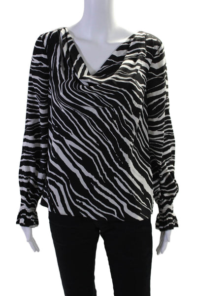 Trina Turk  Womens Silk Zebra Print Long Sleeve Blouse Black White Size XS