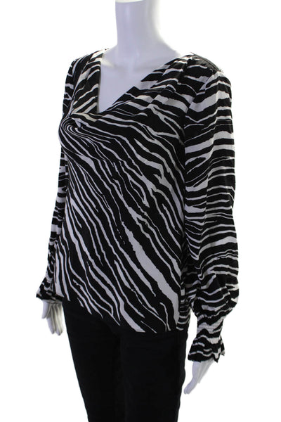 Trina Turk  Womens Silk Zebra Print Long Sleeve Blouse Black White Size XS