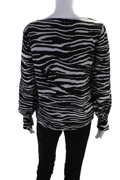 Trina Turk  Womens Silk Zebra Print Long Sleeve Blouse Black White Size XS