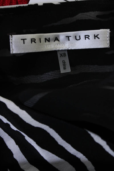 Trina Turk  Womens Silk Zebra Print Long Sleeve Blouse Black White Size XS