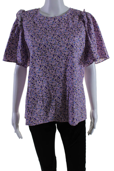 Pomander Place Womens Short Sleeve Floral Print Blouse Pink Medium