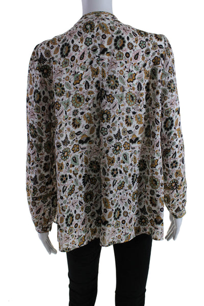 ALC Womens Long Sleeve Floral Print V Neck Blouse Silk White Size 8