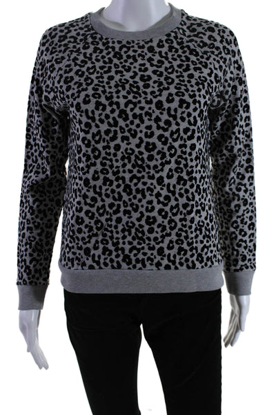 Whistles Womens Long Sleeve Animal Print Crew Neck Sweater Gray Small