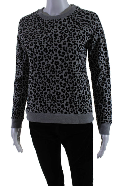 Whistles Womens Long Sleeve Animal Print Crew Neck Sweater Gray Small