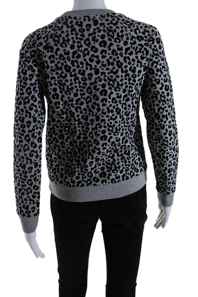 Whistles Womens Long Sleeve Animal Print Crew Neck Sweater Gray Small