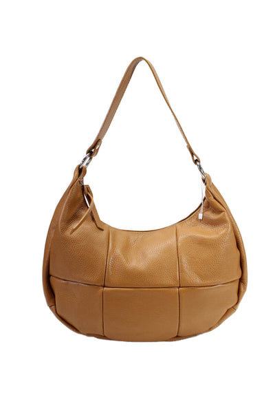 Anna Morellini Womens Leather Silver Tone Zipper Closure Shoulder Handbag Brown