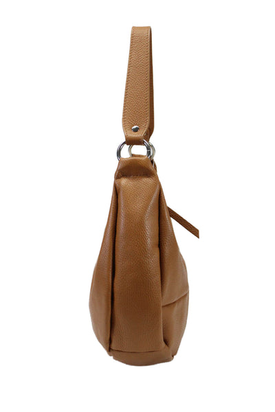 Anna Morellini Womens Leather Silver Tone Zipper Closure Shoulder Handbag Brown