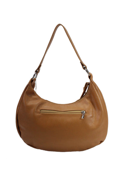 Anna Morellini Womens Leather Silver Tone Zipper Closure Shoulder Handbag Brown