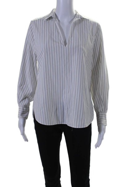 Vince Womens Striped Long Sleeves Blouse White Multi Colored Cotton Size Small