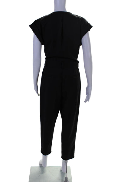 J Crew Collection Womens V Neck Short Sleeves Belted Jumpsuit Black Wool Size 0