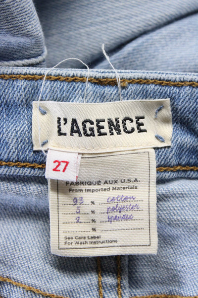 L Agence Womens Cotton Distressed Zipped Button Light Wash Jeans Blue Size 27