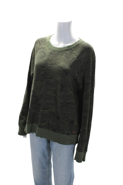 Philanthropy Womens Camouflage Print Sweater Green Cotton Size Extra Large