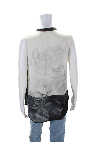 Elie Tahari Womens White Black Floral Sleeveless Button Front Blouse Top Size M