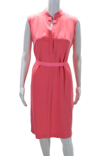 Tahari Womens Sleeveless V Neck Collared Waist Tied Pleated Dress Pink Size 6