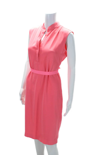 Tahari Womens Sleeveless V Neck Collared Waist Tied Pleated Dress Pink Size 6