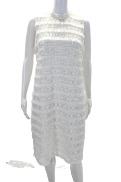 J Crew Womens Geometric Textured Lace Tasseled Sleeveless Dress White Size 10