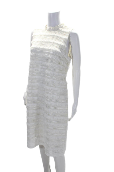 J Crew Womens Geometric Textured Lace Tasseled Sleeveless Dress White Size 10