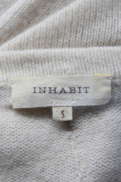 Inhabit Womens Cashmere Long Sleeves V Neck Sweater Off White Size Small