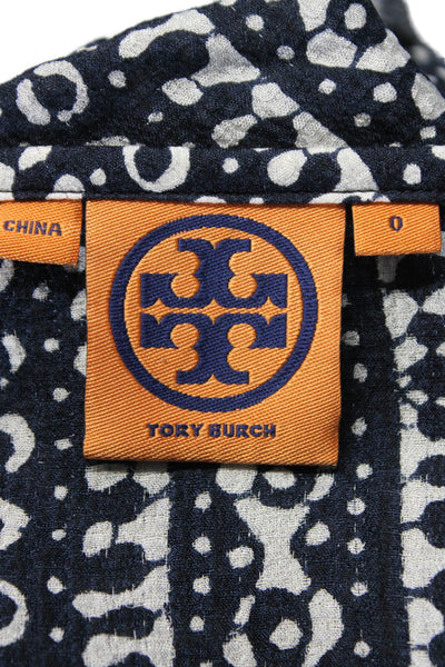 Tory Burch Womens Silk Abstract Print Long Sleeves Blouse Black White Size 0