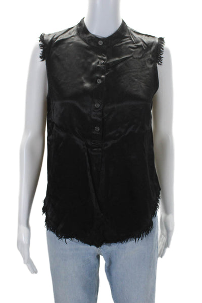 Raquel Allegra Womens Half Button Down Sleeveless Tank Top Black Size 0