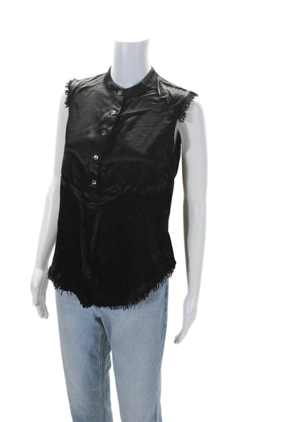 Raquel Allegra Womens Half Button Down Sleeveless Tank Top Black Size 0