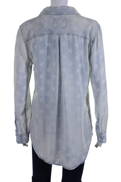 Rails Womens Button Front Long Sleeve Collared Star Shirt Blue Size Medium