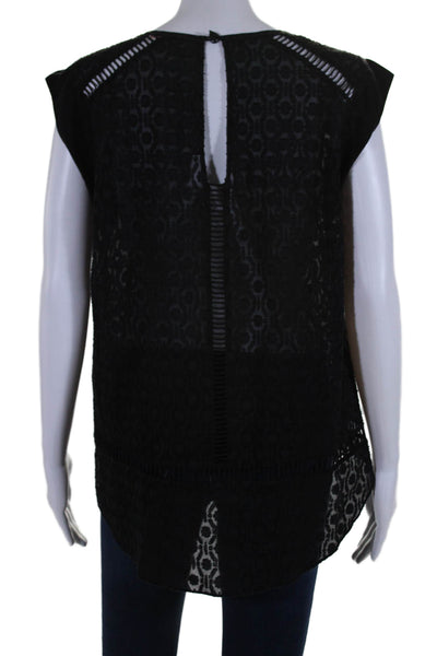 Rebecca Taylor Womens Scoop Neck Sheer Trim Ladder Lace Silk Top Black Size 6