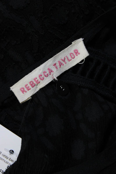 Rebecca Taylor Womens Scoop Neck Sheer Trim Ladder Lace Silk Top Black Size 6
