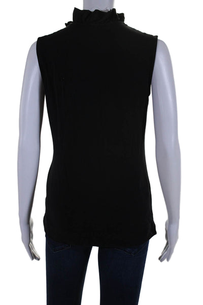 Daily Sports Womens Front Zip Sleeveless Ruffled V Neck Knit Top Black Small