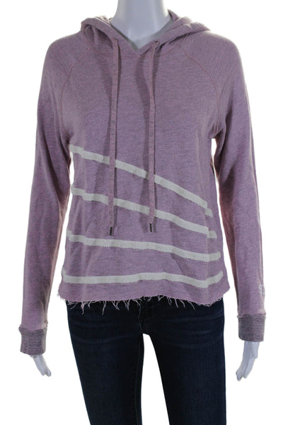 Soul Cycle Womens Pullover Drawstring Striped Hoodie Sweater Pink Cotton Size XS