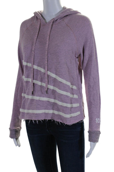 Soul Cycle Womens Pullover Drawstring Striped Hoodie Sweater Pink Cotton Size XS