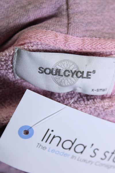 Soul Cycle Womens Pullover Drawstring Striped Hoodie Sweater Pink Cotton Size XS