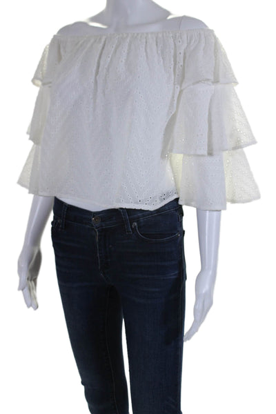Muche Et Muchette Womens 3/4 Sleeve Eyelet Off Shoulder Top White One Size