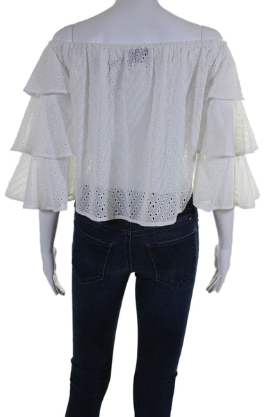 Muche Et Muchette Womens 3/4 Sleeve Eyelet Off Shoulder Top White One Size