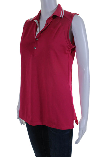 RLX Ralph Lauren Womens Sleeveless Collared Polo Shirt Pink White Size Medium