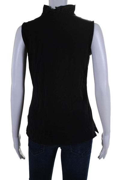 Daily Sports Womens Sleeveless Ruffled Scoop Neck Front Zip Top Black Size Small