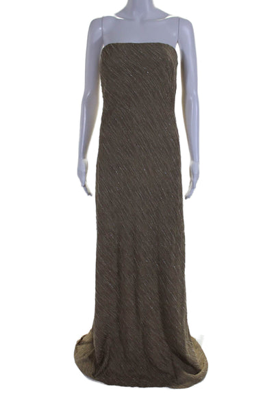 Carmen Marc Valvo Womens Textured Strapless Beaded Long Fancy Dress Bronze Size