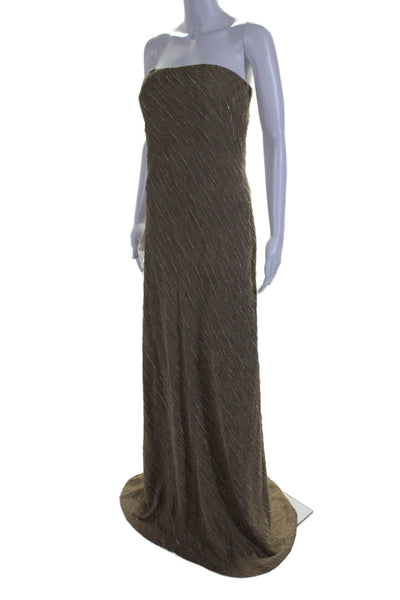 Carmen Marc Valvo Womens Textured Strapless Beaded Long Fancy Dress Bronze Size