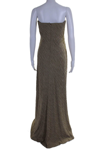 Carmen Marc Valvo Womens Textured Strapless Beaded Long Fancy Dress Bronze Size