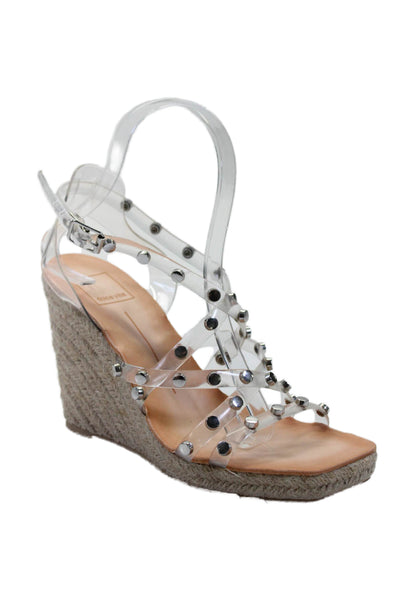 Dolce Vita Womens Strappy Studded Square Toe Wedge Heels Beige Size 6