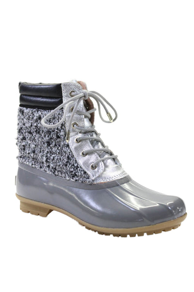 Sam Edelman Womens Textured Lace Up Shiny Thick Snow Boots Gray Size 7