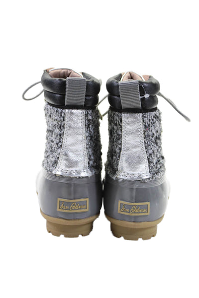 Sam Edelman Womens Textured Lace Up Shiny Thick Snow Boots Gray Size 7