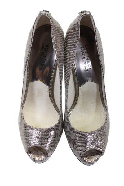 Michael Kors Womens Textured Open Toe Stiletto High Heels Metallic Silver Size 6